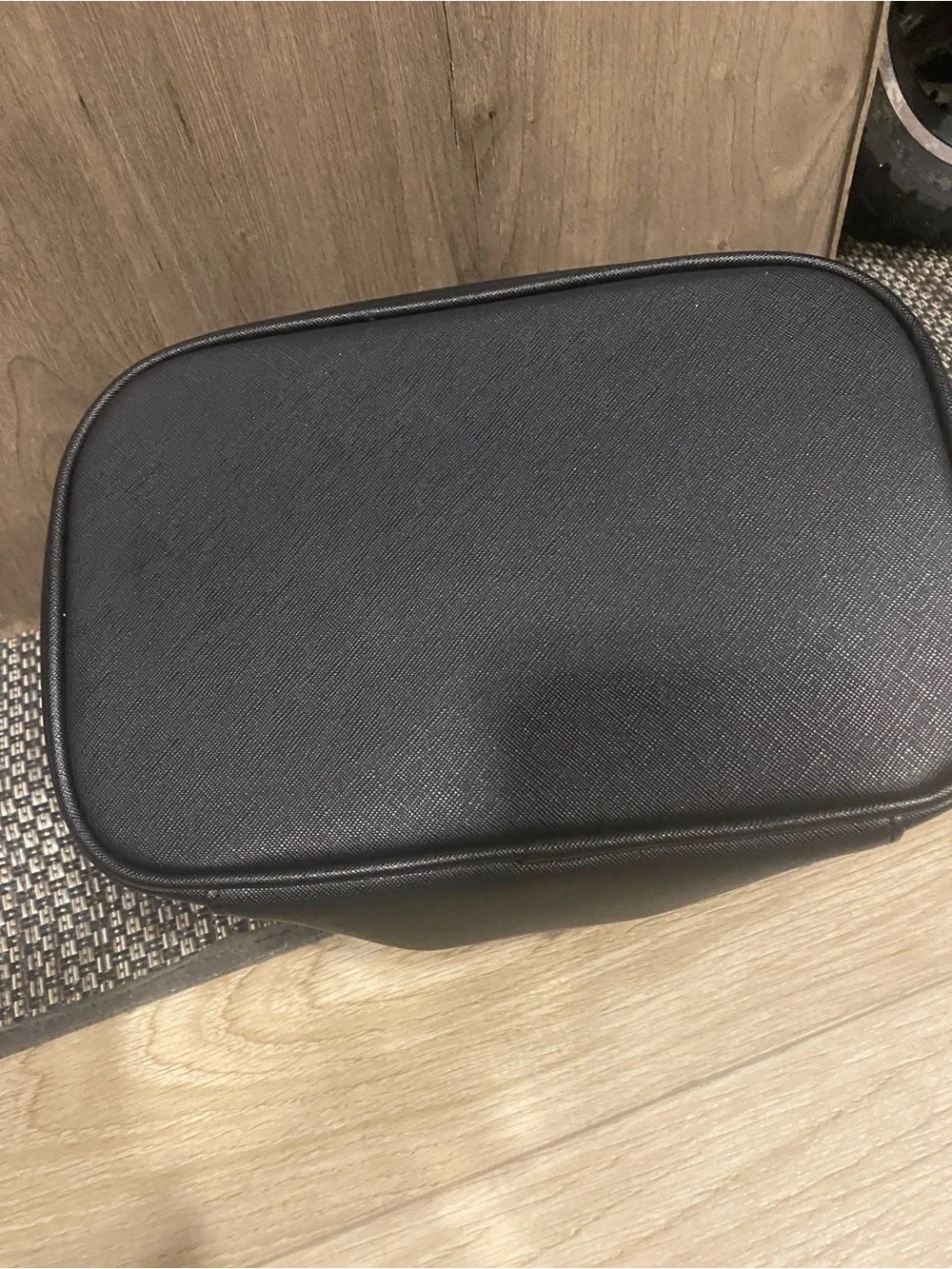 Black Top-Handle Cosmetic Bag with Gold Accents